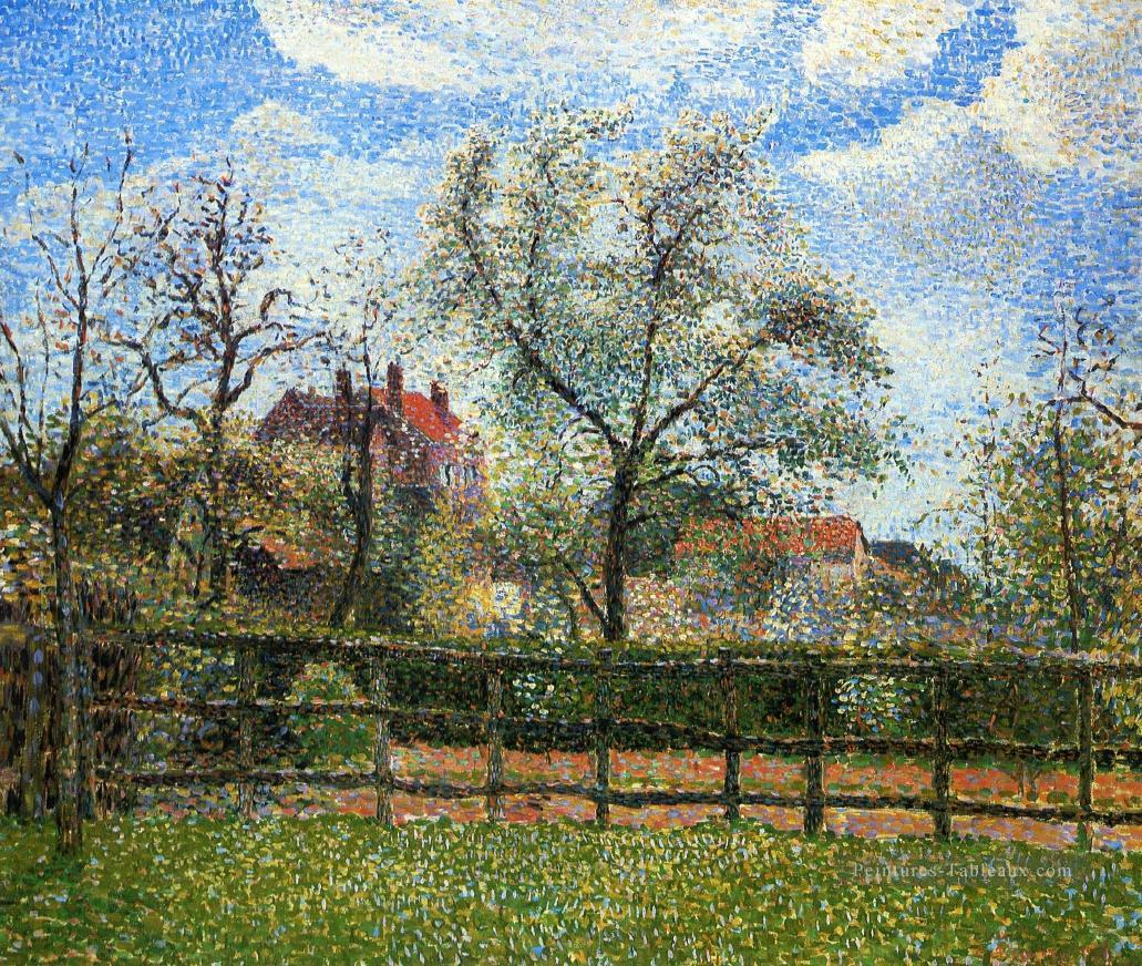 poiriers et fleurs à eragny matin 1886 Camille Pissarro paysage Peintures à l'huile